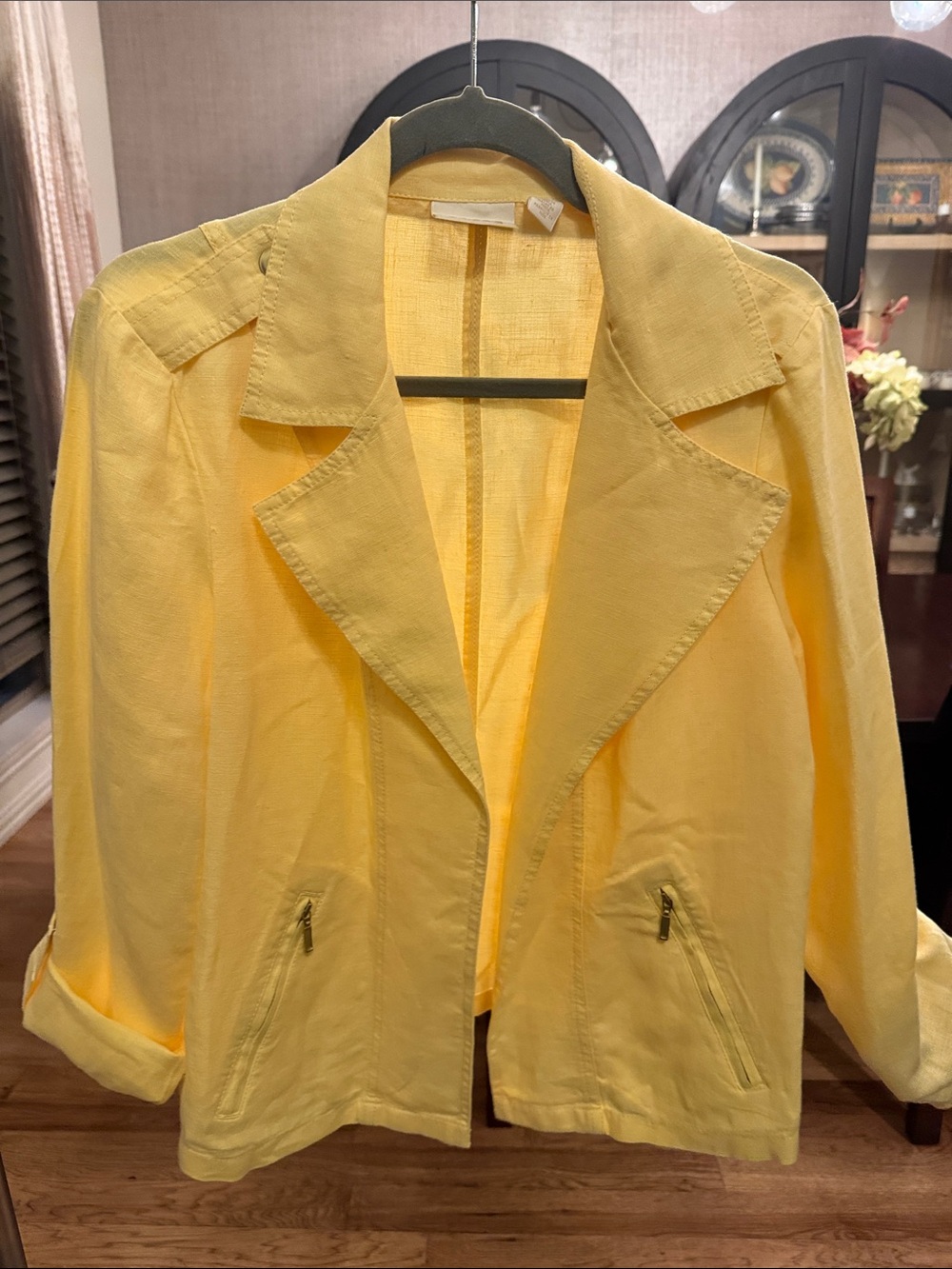 Chico's Bright Yellow Linen-Blend Notch Collar Jacket